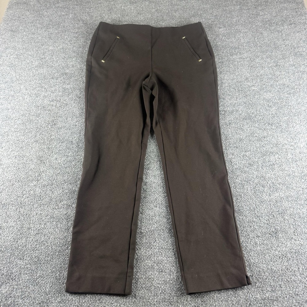 Chico's Pants Womens 8 Brown Ponte Stretch Straight Leg Pull On Zip Pockets